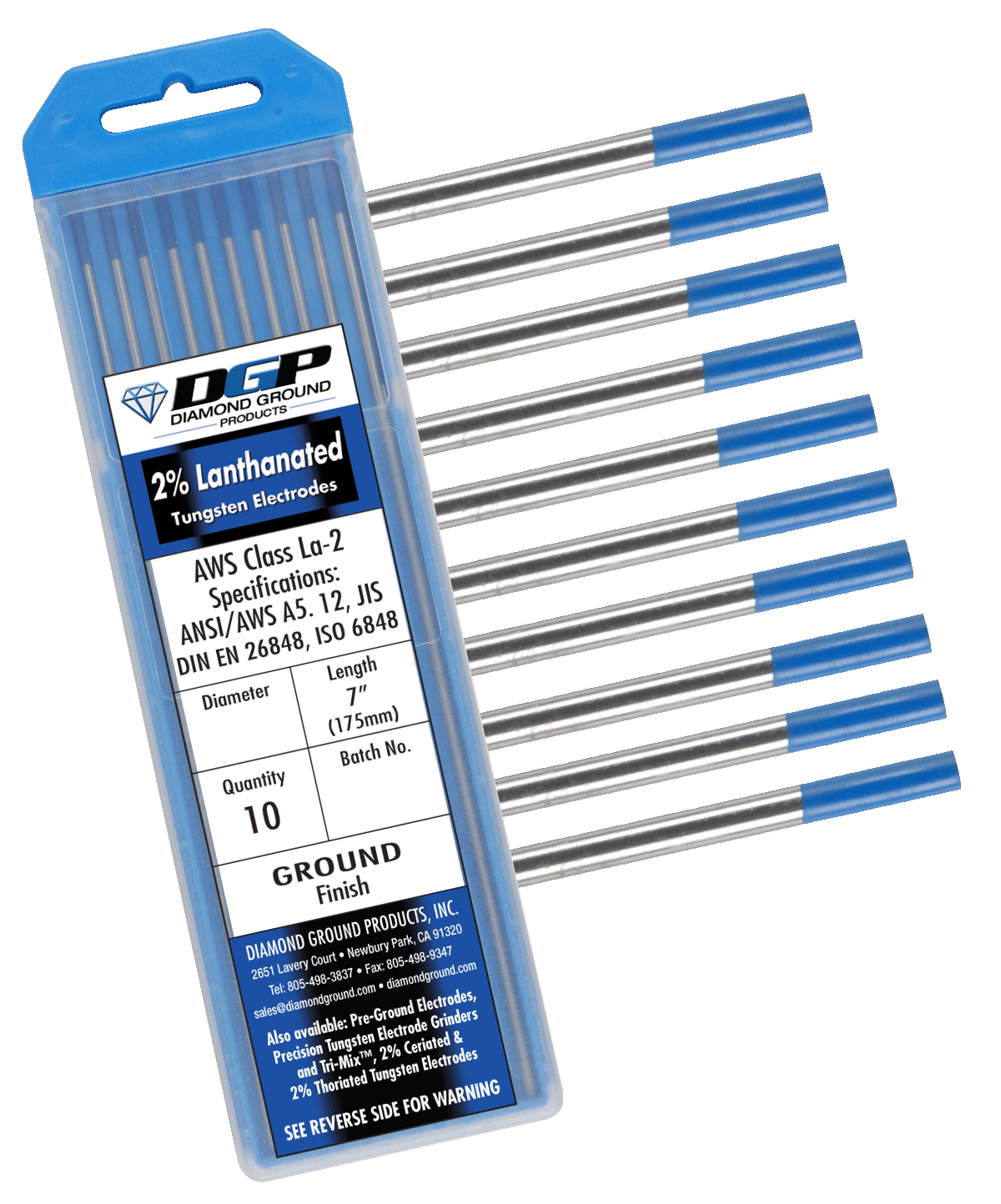 DGP 2% Lanthanated Tungsten Electrodes - Blue Tip - 10 Pack
